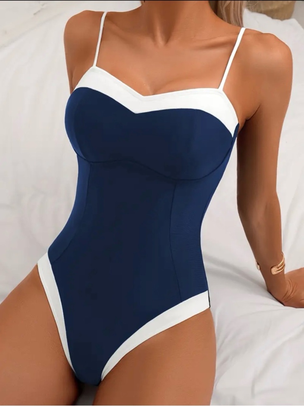 Navy & White One-Piece Swimsuit